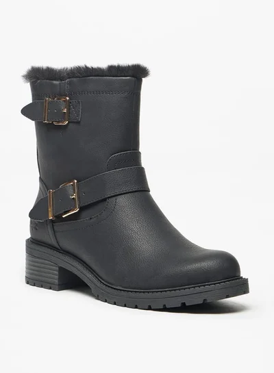 لي كوبر Women's Solid High Shaft Boots with Faux Fur Detail