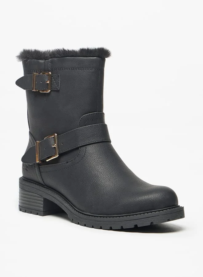 لي كوبر Women's Solid High Shaft Boots with Faux Fur Detail