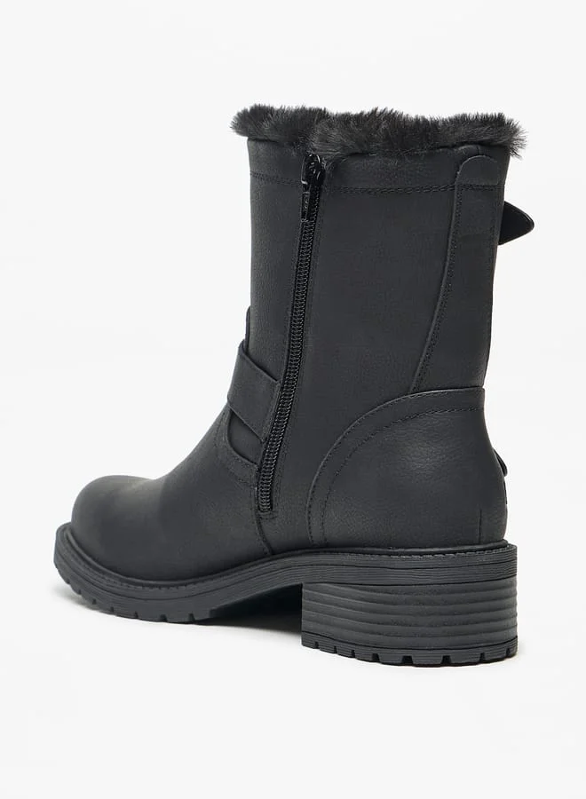 لي كوبر Women's Solid High Shaft Boots with Faux Fur Detail