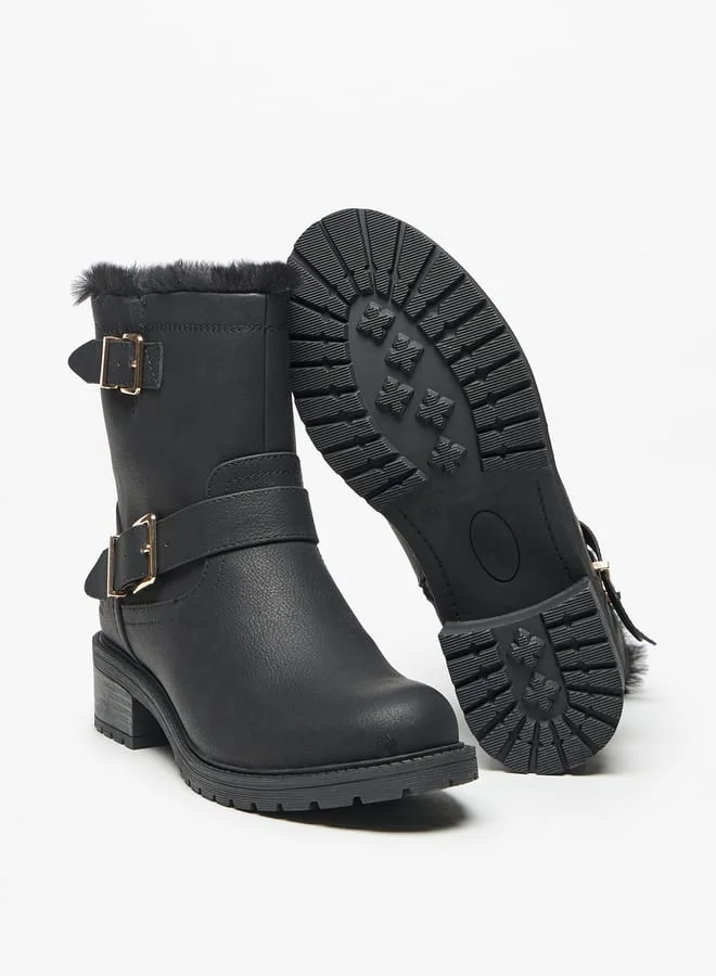 لي كوبر Women's Solid High Shaft Boots with Faux Fur Detail