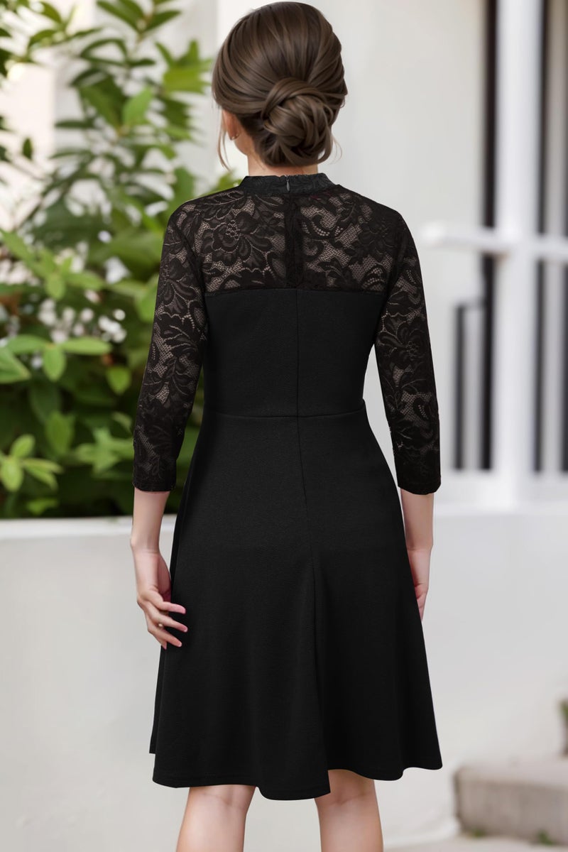 Kilottor Girl's Dress Elegant Floral Lace 3/4 Sleeve Wedding Party A Line Dress 9-14 Years (Black, 13-14 Years) - Image 2
