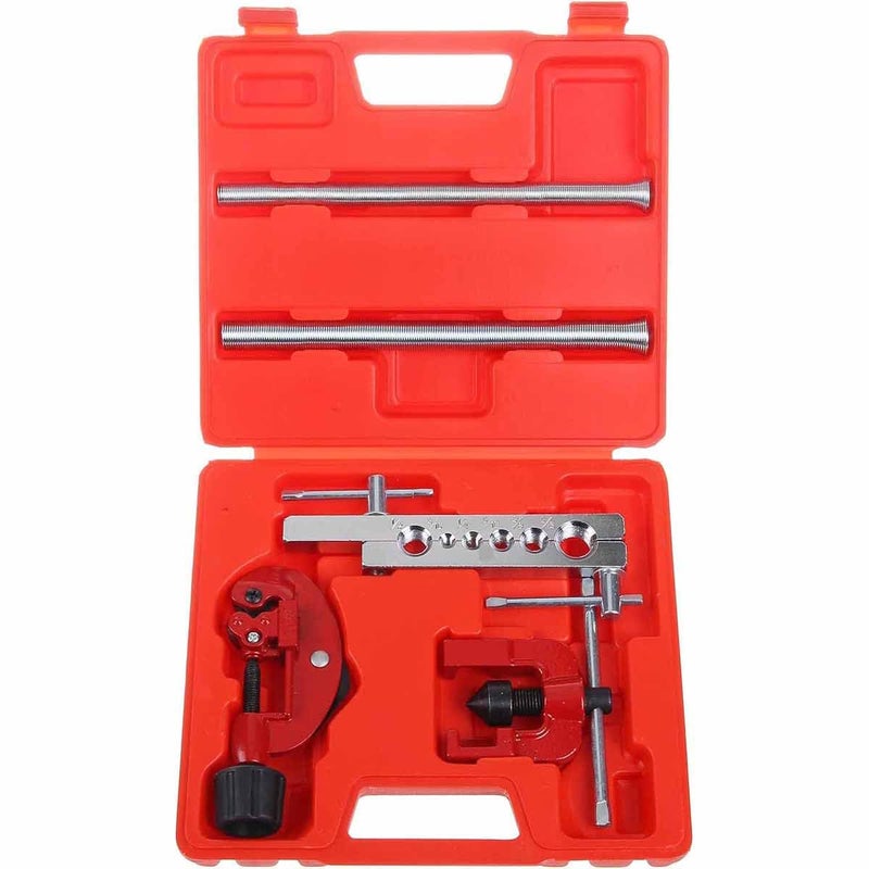 UPTODATETOOLS Flaring Tool Set 7 Piece Professional Grade Heavy Duty Brake Line Flaring Tool Kit and Swage Tool Flare Tool with Tubing Straightener or Cutter Not a Double Brake Flaring Tool - Image 1