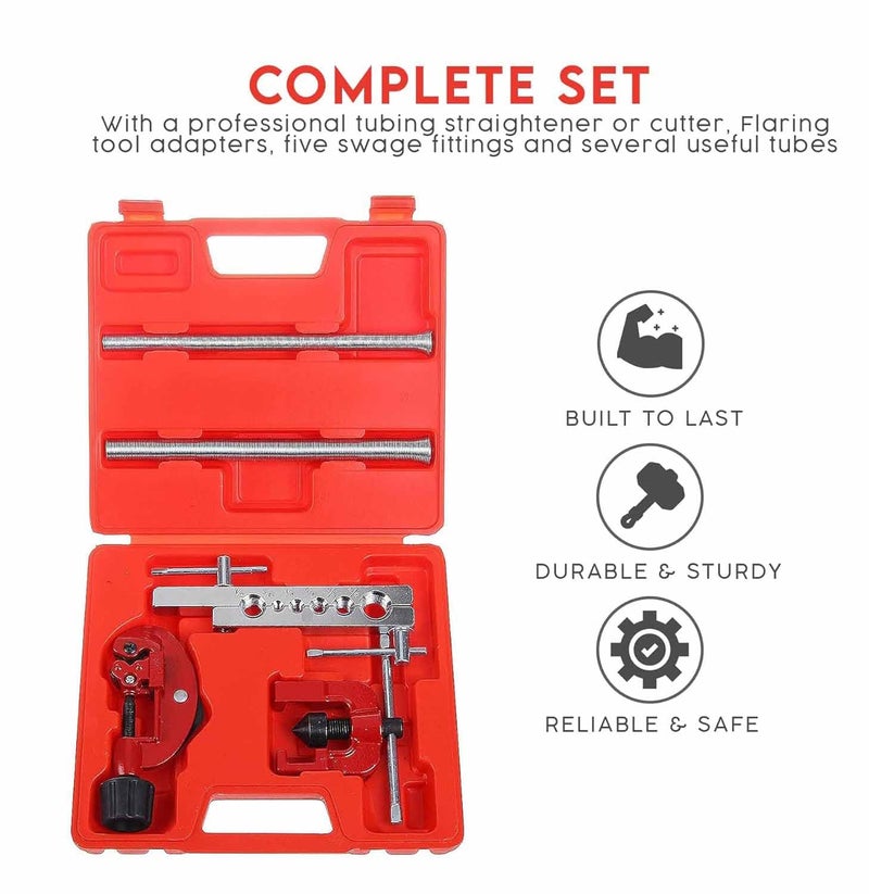 UPTODATETOOLS Flaring Tool Set 7 Piece Professional Grade Heavy Duty Brake Line Flaring Tool Kit and Swage Tool Flare Tool with Tubing Straightener or Cutter Not a Double Brake Flaring Tool - Image 2