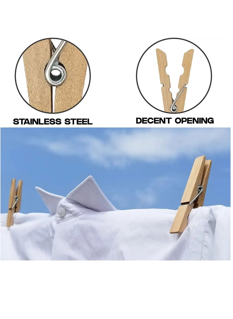 PAMEER - 100-Piece Wooden Clothespins Natural Bamboo Clothes Pegs Anti Rust and Moisture Resistant Wooden Craft Pins Durable Clothing Clips with Strong Grip Holders for Laundry Cloth Drying. - Image 1