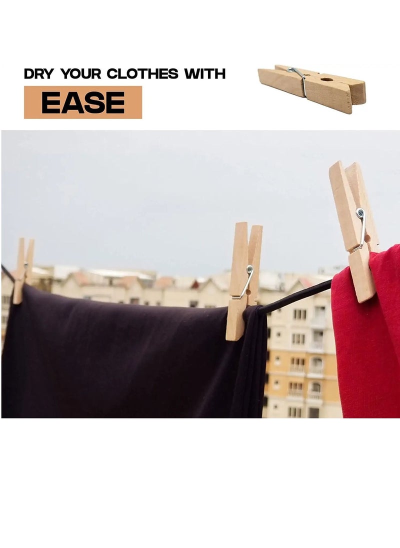 PAMEER - 100-Piece Wooden Clothespins Natural Bamboo Clothes Pegs Anti Rust and Moisture Resistant Wooden Craft Pins Durable Clothing Clips with Strong Grip Holders for Laundry Cloth Drying. - Image 1