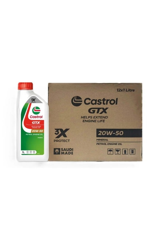 Castrol GTX 20W-50 Engine Oil - Powerful and intelligent engine protection from the first start / Carton (12 bottles * 1 liter) - Image 1