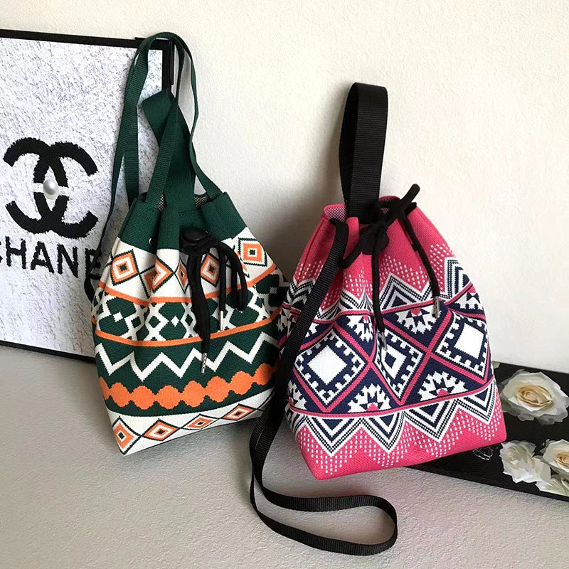 Vest Bag Casual Knitted Handbag Handbag Crossbody Checkerboard Contrasting Color Versatile Light Luxury Style Tote Hand - Image 2