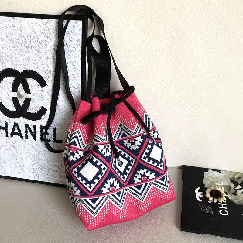 Vest Bag Casual Knitted Handbag Handbag Crossbody Checkerboard Contrasting Color Versatile Light Luxury Style Tote Hand - Image 5