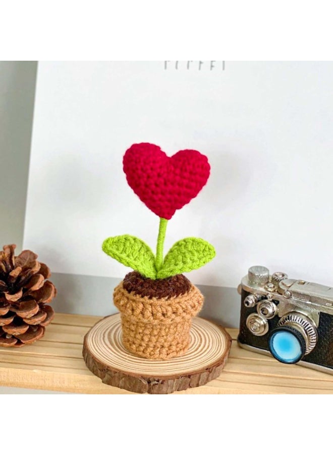 Goolsky 1pc Valentine's Day Handcrafted Crochet Heart-Shaped Potted Plant, Home Decor Accent, No Electricity Needed,Desk Home Car Dashboard Decorations (Heart)  - Image 1
