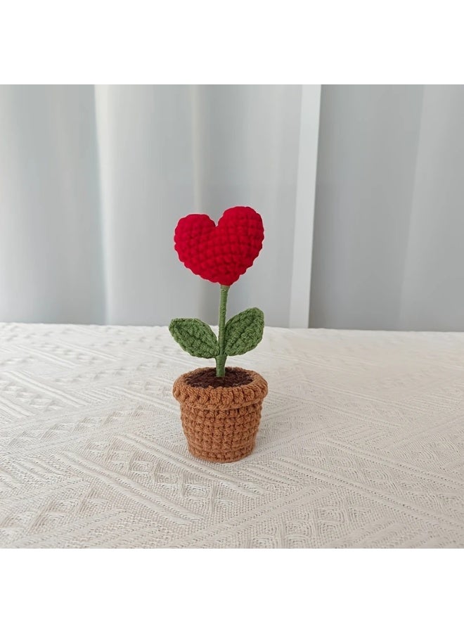 Goolsky 1pc Valentine's Day Handcrafted Crochet Heart-Shaped Potted Plant, Home Decor Accent, No Electricity Needed,Desk Home Car Dashboard Decorations (Heart)  - Image 5