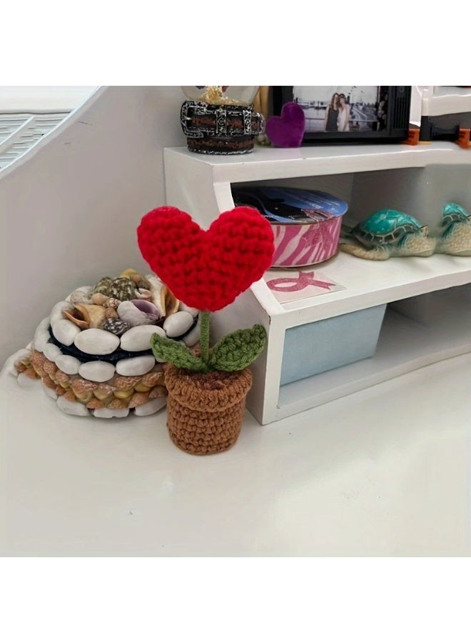Goolsky 1pc Valentine's Day Handcrafted Crochet Heart-Shaped Potted Plant, Home Decor Accent, No Electricity Needed,Desk Home Car Dashboard Decorations (Heart)  - Image 4