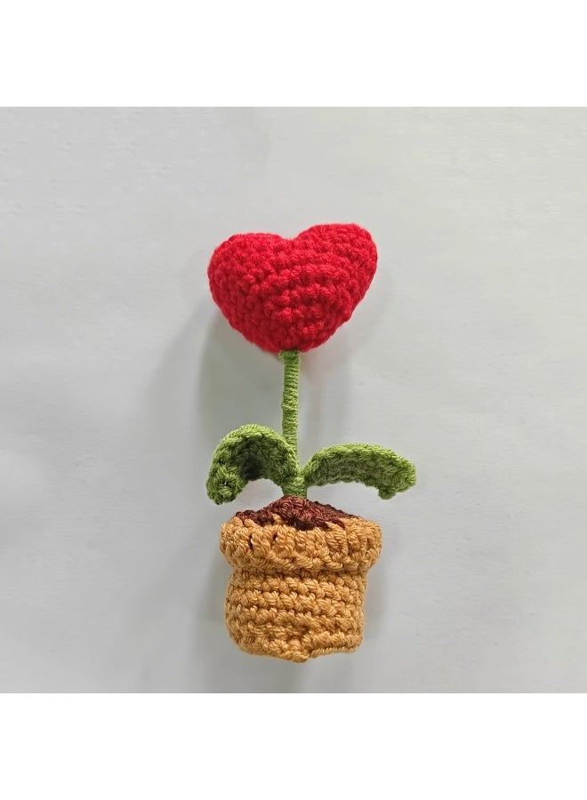 Goolsky 1pc Valentine's Day Handcrafted Crochet Heart-Shaped Potted Plant, Home Decor Accent, No Electricity Needed,Desk Home Car Dashboard Decorations (Heart)  - Image 2
