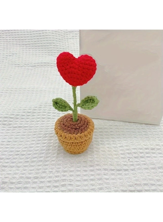 Goolsky 1pc Valentine's Day Handcrafted Crochet Heart-Shaped Potted Plant, Home Decor Accent, No Electricity Needed,Desk Home Car Dashboard Decorations (Heart)  - Image 3