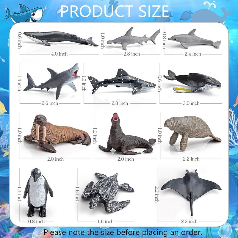Morofme Mini Ocean Sea Animal Figurines Toys 12pcs Realistic Underwater Sea Creature Figures Arctic Ocean Sea Marine Animal Playset Cake Topper with Shark Whales Penguin Walruses Manatees Dolphin - Image 2