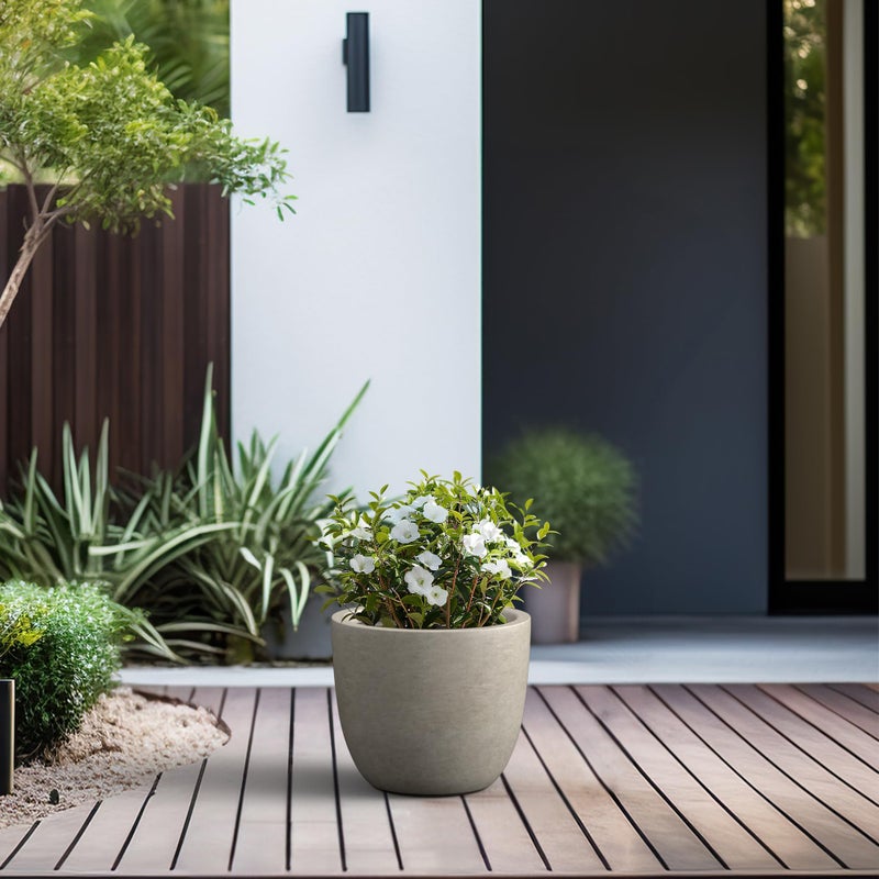 Kante 14 Inch Dia Round Concrete Planter, Indoor Outdoor Large Plant Pot with Drainage Hole and Rubber Plug for Home Patio Garden, Weathered Concrete - Image 5
