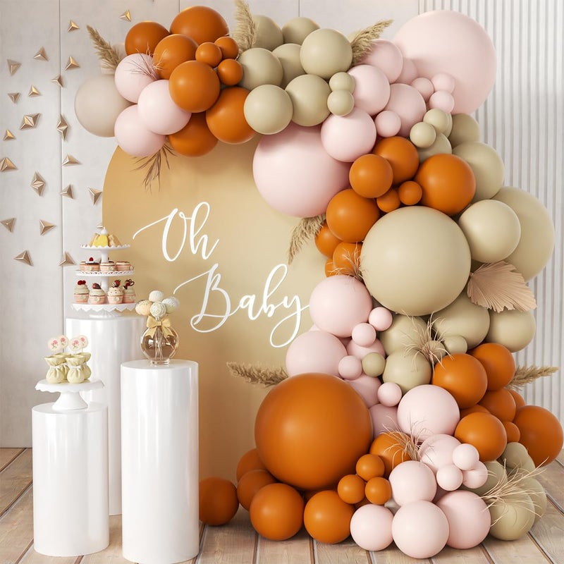 MEBAY Burnt Orange Boho Balloon Garland Arch Kit 155Pcs Pastel Brown Macaron Pink Balloons for Fall Baby Shower ThanksGiving Birthday Party Decorations - Image 2