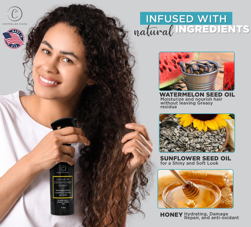 Controlled Chaos Leave-In Conditioner Sprayâ€“ Anti Frizz Hair Detangler Spray for Dry Damaged Hair with Natural Watermelon & Sunflower Seed Oil & Honey â€“ Non-Greasy, Gluten, Sulfate & Paraben Free - Image 2