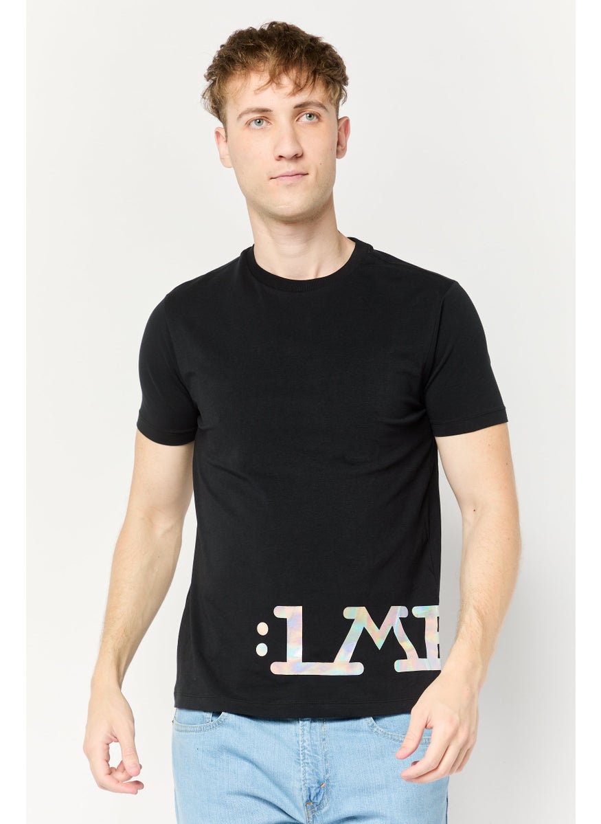 La Martina Men Crew Neck Short Sleeve Brand Logo T-Shirt, Black  - Image 1