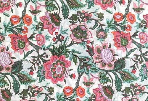 AVKA Studio Hand Block Print Fabric by The Yard - PRECUT 3 Yard 42 Inch Width - 100% Cotton Material - Pink on Off White Floral Pattern - Light Weight Indian Cloth for Making Summer Dress Tops etc - Image 4