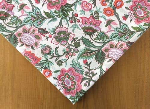 AVKA Studio Hand Block Print Fabric by The Yard - PRECUT 3 Yard 42 Inch Width - 100% Cotton Material - Pink on Off White Floral Pattern - Light Weight Indian Cloth for Making Summer Dress Tops etc - Image 3