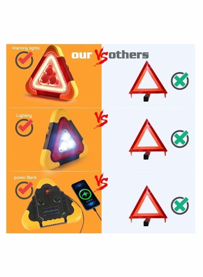 Classic Safety triangle multi-function emergency triangle light LED solar rechargeable vehicle warning triangle road triangle reflective triangle truck triangle applicable to vehicle fault - Image 4
