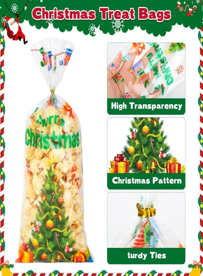 QOIUSO 50 Pcs Christmas Treat Bags with 60 Gold Twist Ties – 5 Festive Designs Clear Christmas Cellophane Holiday Candy Gift Bags for Cookies, Goodies & Party Favors - Image 3