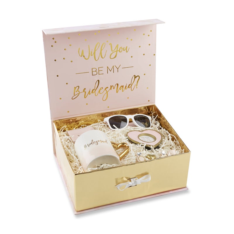 Kate Aspen Pink and Gold Will You Be My Bridesmaid Kit Gift Set Pink White and Gold