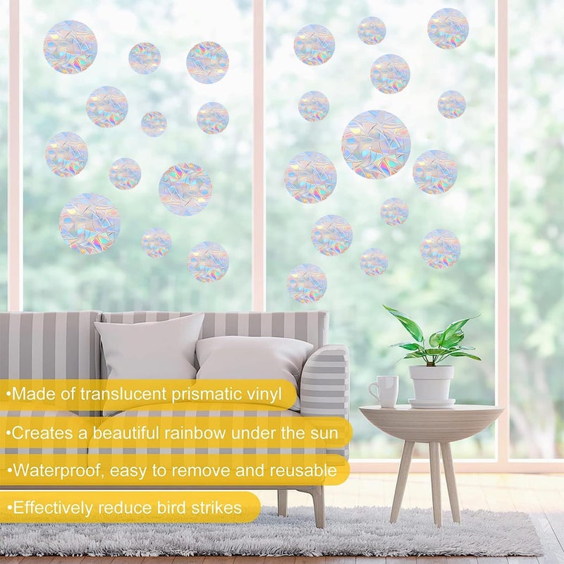 Shawula 36PCS Circle Window Clings - Anti-Collision Window Decals to Save Birds from Window Collisions,Non Adhesive Prismatic Vinyl Window Clings, Rainbow Stickers - Image 4