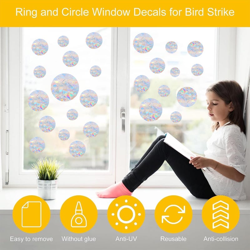 Shawula 36PCS Circle Window Clings - Anti-Collision Window Decals to Save Birds from Window Collisions,Non Adhesive Prismatic Vinyl Window Clings, Rainbow Stickers - Image 3