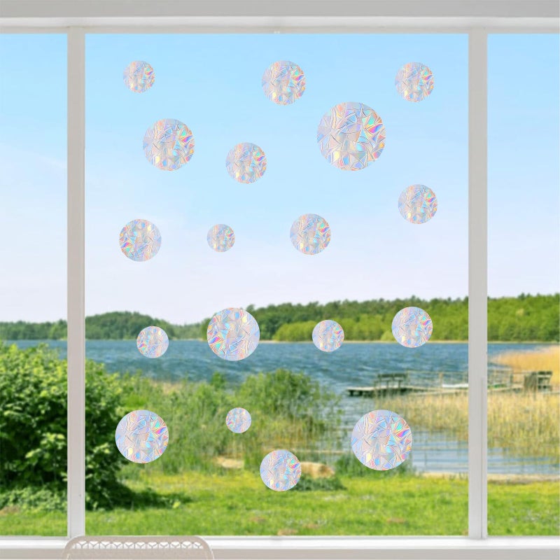 Shawula 36PCS Circle Window Clings - Anti-Collision Window Decals to Save Birds from Window Collisions,Non Adhesive Prismatic Vinyl Window Clings, Rainbow Stickers - Image 5