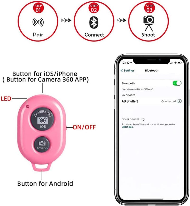 AngelReally Wireless Camera Shutter Remote Control for Smart Phones- Compatible with iOS/Android (Pink+Green+White+Black) - Image 3