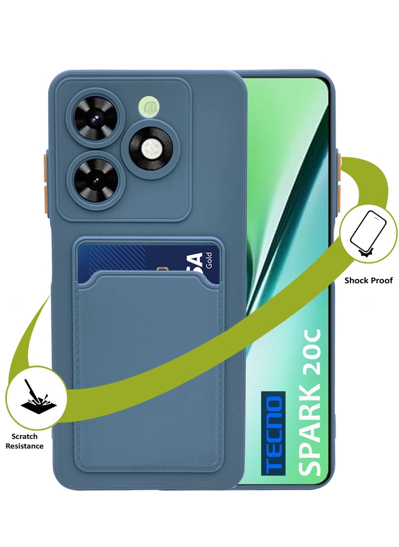 Soft TPU Phone Cover for Tecno Spark 20c,Built-in Card Slot Holder Slim Fit Protective Silicone Case-Grey  - Image 1