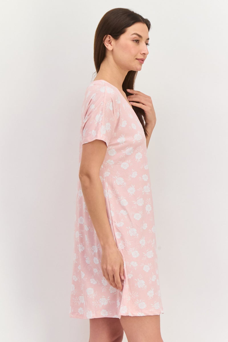 ANNE KLEIN Women Floral Print Short Sleeve Sleepwear Dress, Pink - Image 2