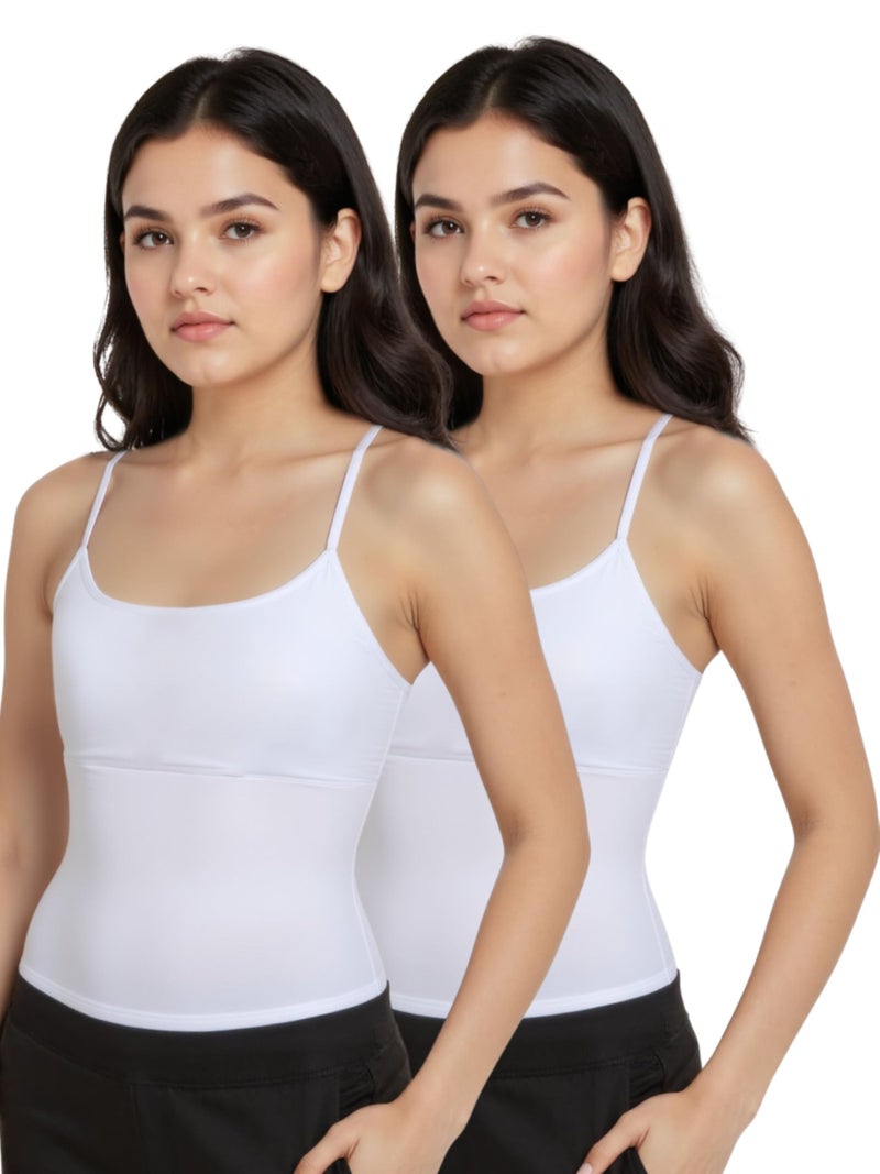 DChica Essentials Cotton Padded Camisole Starter Bra for Girls (Pack of 2) Sleeveless Undershirts with Adjustable Straps, Tank Top/Innerwear (Color-White) Vest - Image 1