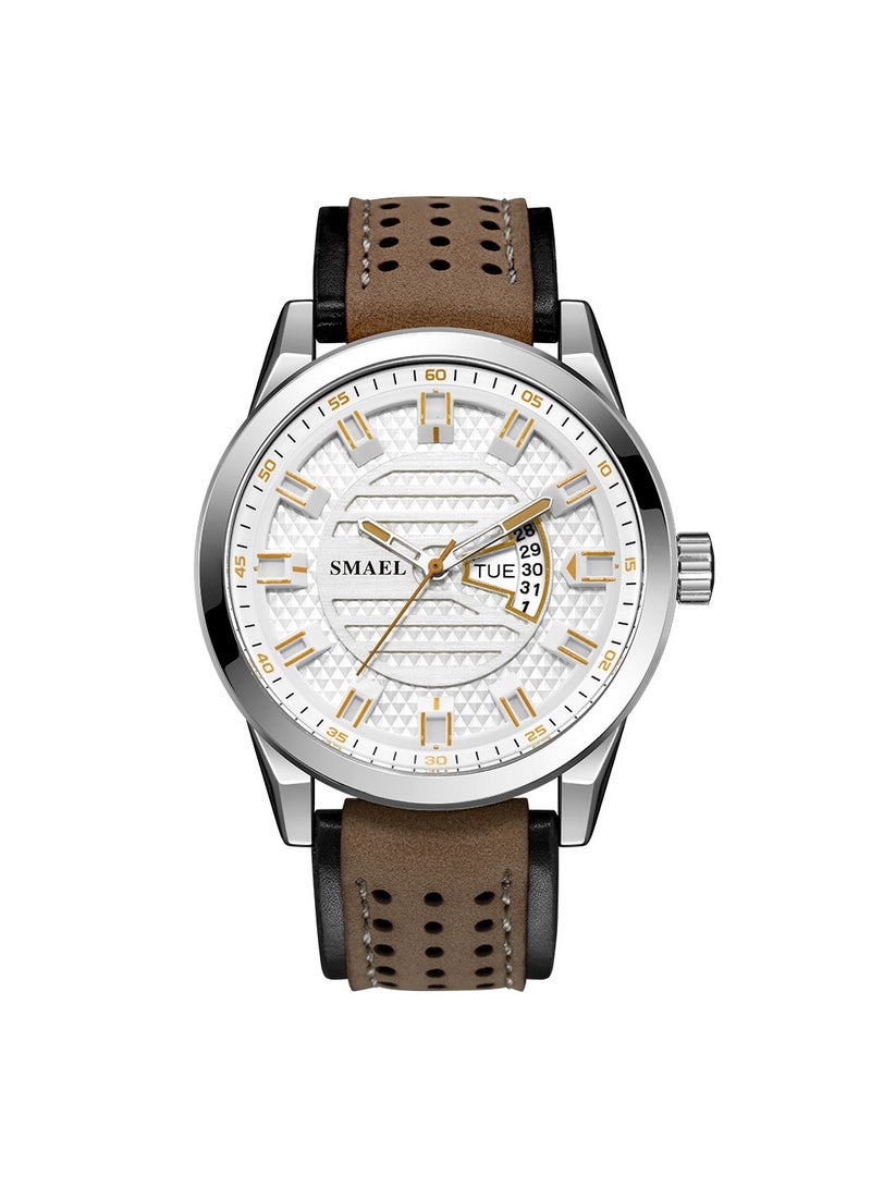 سميل Outdoor sports quartz watch waterproof calendar leather multifunctional watch