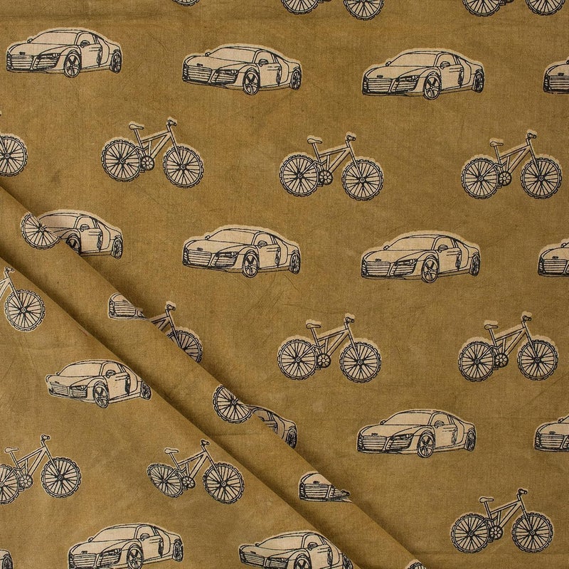DMAASA Dabu Printed Running Fabric Material Pure Cotton Green Fabric Cloth Piece Cars Print Cloth Piece 44 Inch Wide Women Kurti Curtains Cushion Pillow Covers and Craft Makin 25 Meter - Image 1