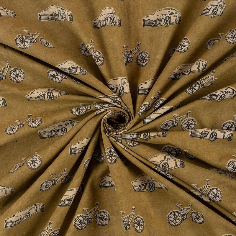 DMAASA Dabu Printed Running Fabric Material Pure Cotton Green Fabric Cloth Piece Cars Print Cloth Piece 44 Inch Wide Women Kurti Curtains Cushion Pillow Covers and Craft Makin 25 Meter - Image 3