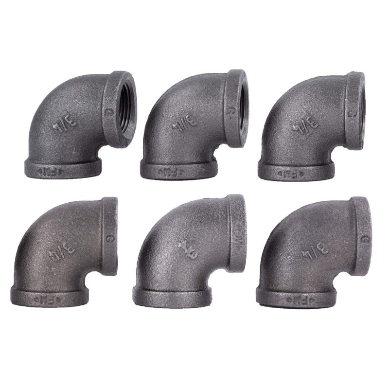 PIPE DECOR 90Degree Elbow Fitting 34 Inch Black Malleable Iron Set of 6 For Plumbing DIY Furniture and Standard 34 Inch Plumbing Pipe - Image 2