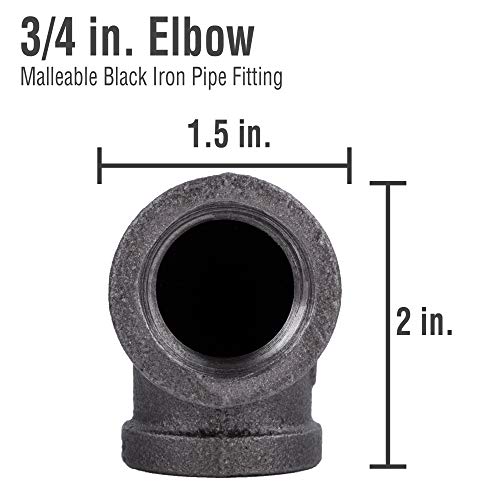 PIPE DECOR 90Degree Elbow Fitting 34 Inch Black Malleable Iron Set of 6 For Plumbing DIY Furniture and Standard 34 Inch Plumbing Pipe - Image 3