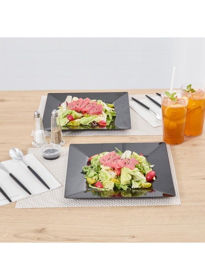 Restaurantware 10.8 × 10.8 × 0.5 بوصة أطباق حفلات، 100 طبق حلوى بلاستيكي قابل للتصرف - مربع، ثقيل، أطباق سلطة بلاستيكية سوداء، لتقديم الأطباق الجانبية أو المقبلات، للزفاف أو تقديم الطعام - Image 4