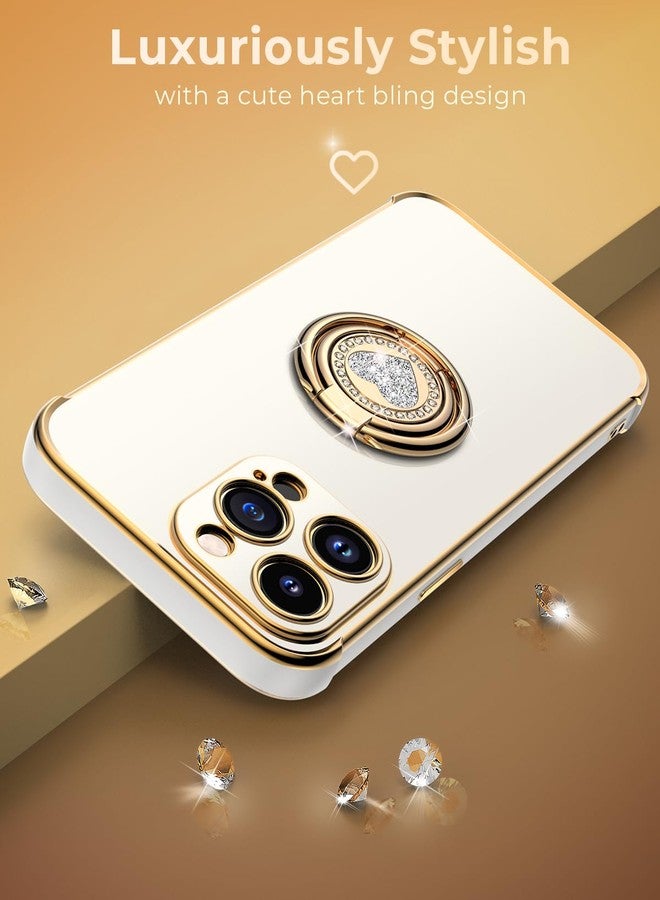 XYZ for iPhone 15 Pro Max Case with Ring, Double Ring Holder Stand Case Heart with Strap for Girls Women, Luxury Cute Bling Protective Phone Cover Case for iPhone 15 Pro Max, White - Image 5