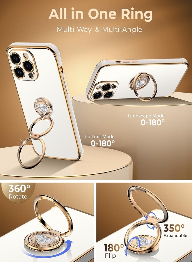 XYZ for iPhone 15 Pro Max Case with Ring, Double Ring Holder Stand Case Heart with Strap for Girls Women, Luxury Cute Bling Protective Phone Cover Case for iPhone 15 Pro Max, White - Image 3
