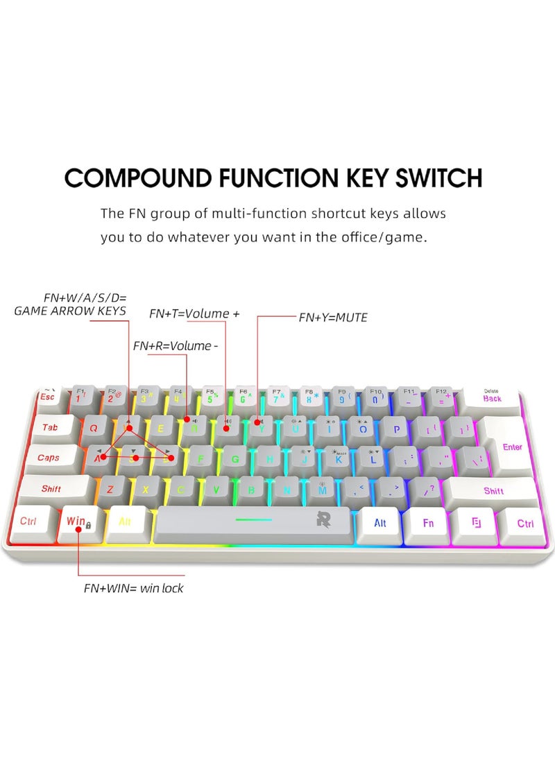 Rock Pow - Arabic English 60% Wired Gaming Keyboard RGB Backlit Mini Keyboard Waterproof Small Ultra-Compact 61 Keys Keyboard for PC/Mac Gamer Typist Travel Easy to Carry on Business Trip - Image 1