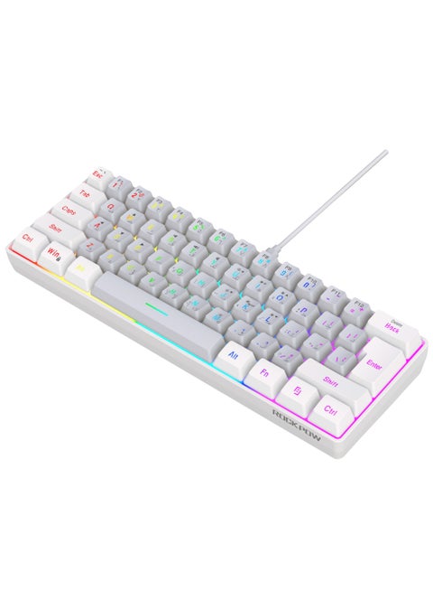 Arabic English 60% Wired Gaming Keyboard RGB Backlit Mini Keyboard Waterproof Small Ultra-Compact 61 Keys Keyboard for PC/Mac Gamer Typist Travel Easy to Carry on Business Trip