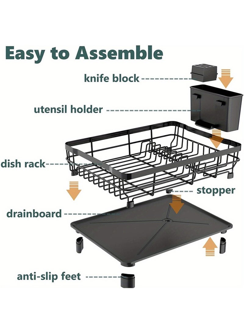 Yoawllty Dish Drying Rack - Kitchen Counter Dish Rack for Kitchen, Dish Drainer with Drainboard, Utensil Holder, Dish Holder for Sink(Black) - Image 5