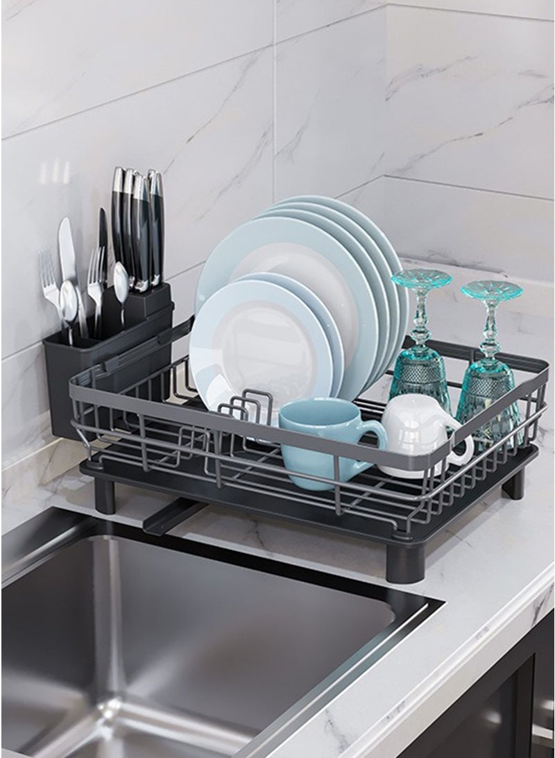 Yoawllty Dish Drying Rack - Kitchen Counter Dish Rack for Kitchen, Dish Drainer with Drainboard, Utensil Holder, Dish Holder for Sink(Black) - Image 2