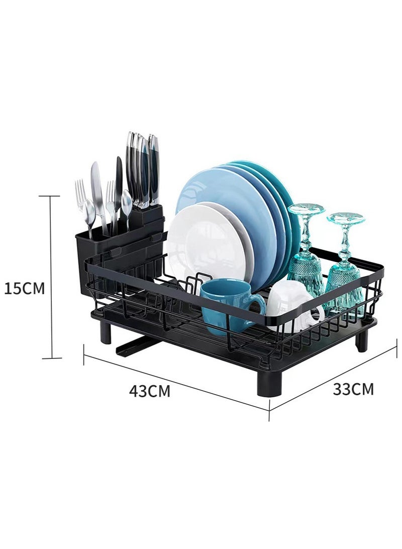 Yoawllty Dish Drying Rack - Kitchen Counter Dish Rack for Kitchen, Dish Drainer with Drainboard, Utensil Holder, Dish Holder for Sink(Black) - Image 4