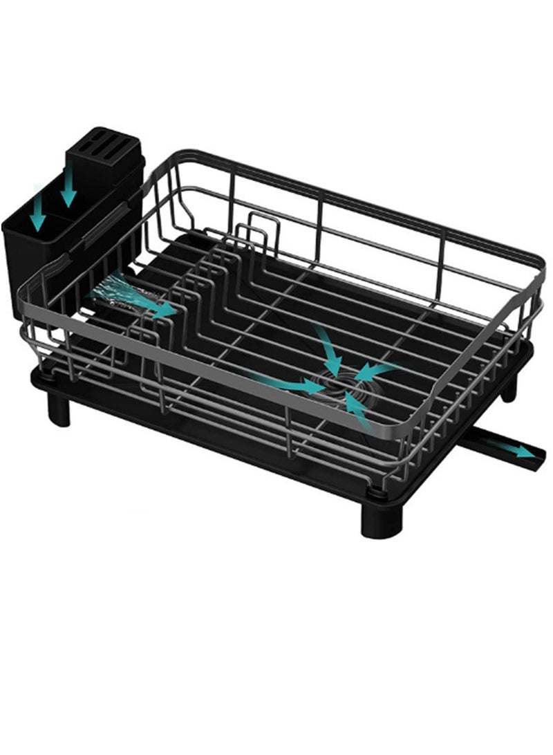 Yoawllty Dish Drying Rack - Kitchen Counter Dish Rack for Kitchen, Dish Drainer with Drainboard, Utensil Holder, Dish Holder for Sink(Black) - Image 3