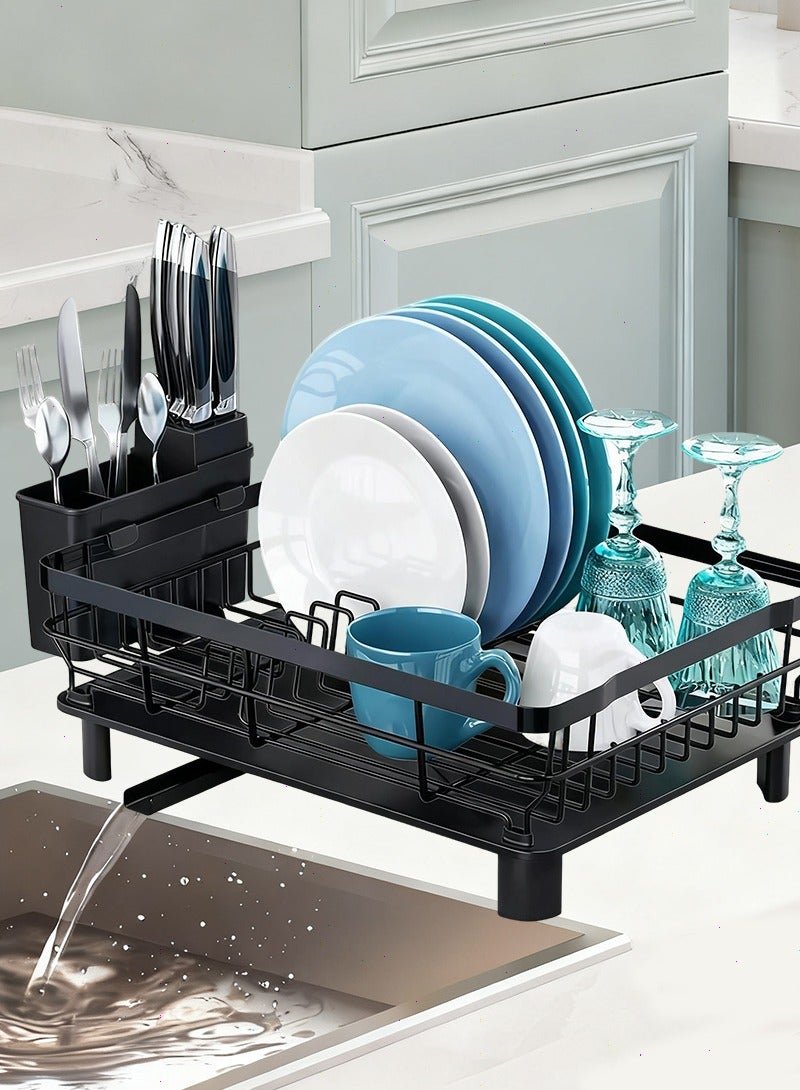Yoawllty Dish Drying Rack - Kitchen Counter Dish Rack for Kitchen, Dish Drainer with Drainboard, Utensil Holder, Dish Holder for Sink(Black) - Image 1