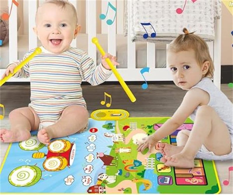 3 in 1 Musical Toys Blanket, Piano Keyboard, Drum Mat with 2 Drum Sticks, Animal Touch Play Blanket, Toys Children - Image 5